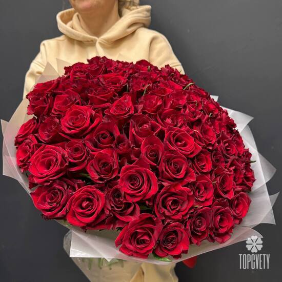 Букет из 101 красной розы Кения 50см 