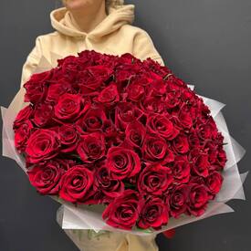 Букет из 101 красной розы Кения 50см 
