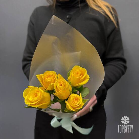 Букет из 5 жёлтых роз Кения 40см