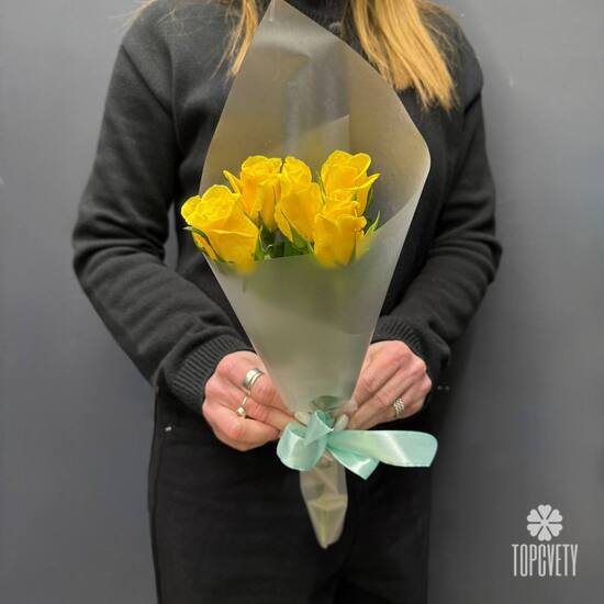 Букет из 5 жёлтых роз Кения 40см