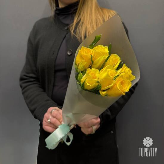 Букет из 9 жёлтых роз Кения 35см