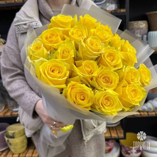 Букет из 21 розы Хай Елоу 50см