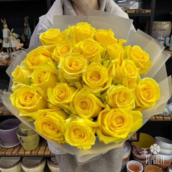 Букет из 21 розы Хай Елоу 50см