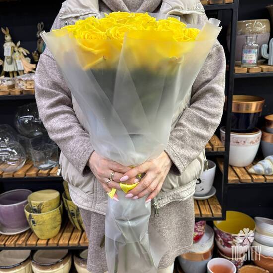 Букет из 21 розы Хай Елоу 50см