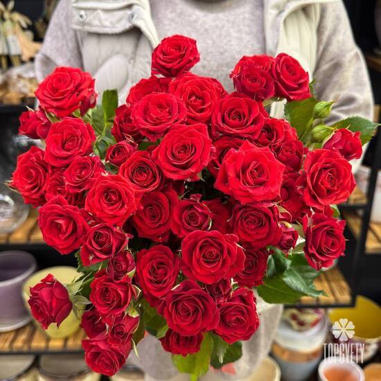 Букет из 11 красных кустовых роз Россия 50см