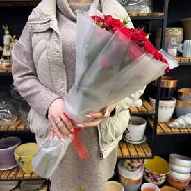 Букет из 11 красных кустовых роз Россия 50см