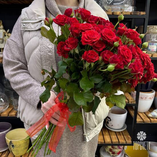 Букет из 17 красных кустовых роз Россия 50см