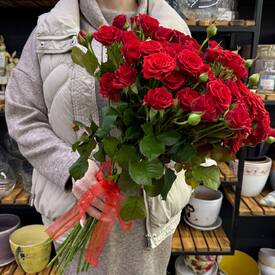 Букет из 17 красных кустовых роз Россия 50см