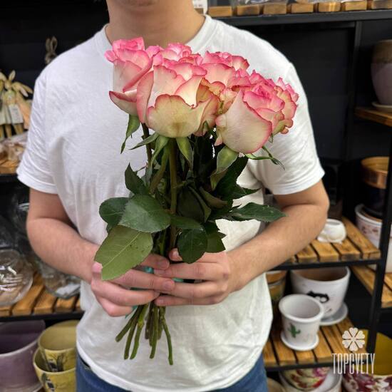 Букет из 9 розовых роз Кения 40см