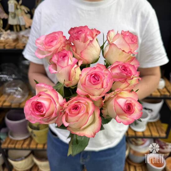 Букет из 9 розовых роз Кения 40см