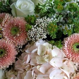 Букет из гербер, гортензий и роз