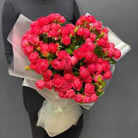 Букет из 25 розовых кустовых роз Россия 50см