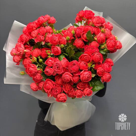 Букет из 25 розовых кустовых роз Россия 50см