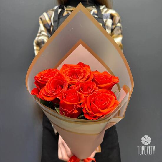 Букет из 7 красных роз Эквадор 50см