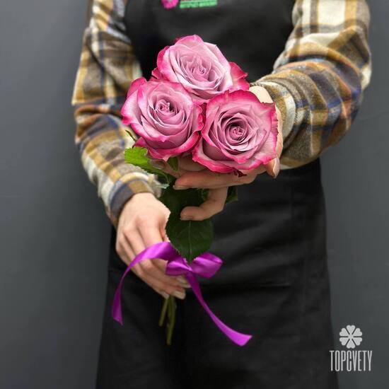 Букет из 3 розовых роз Эквадор 50см