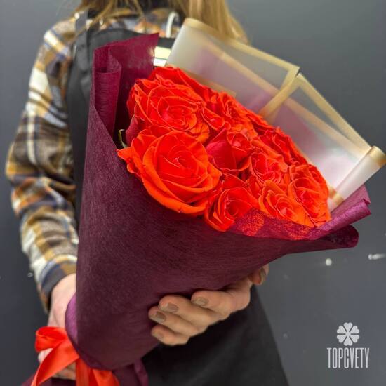 Букет из 15 красных роз Эквадор 50см	