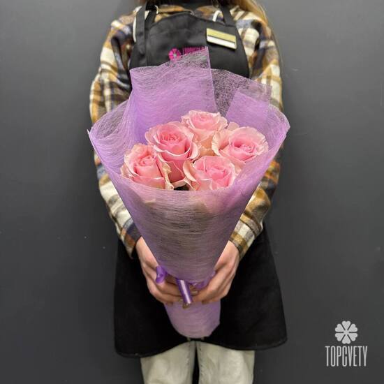 Букет из 5 розовых роз Эквадор 50см