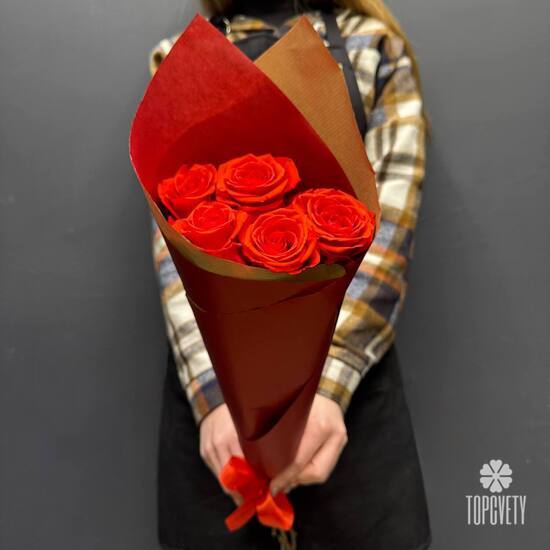 Букет из 5 красных роз Эквадор 50см