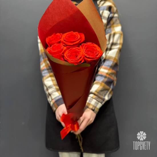 Букет из 5 красных роз Эквадор 50см