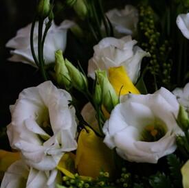 Букет из орхидей, роз и эустом в ящике