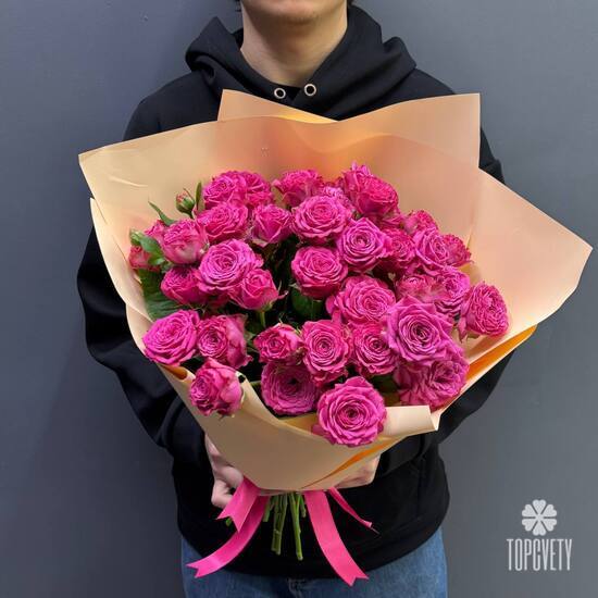 Букет из 15 кустовых пионовидных роз 50см