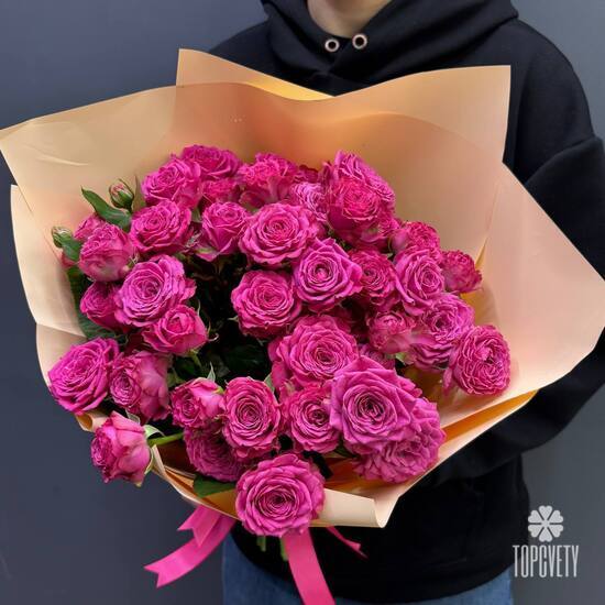 Букет из 15 кустовых пионовидных роз 50см