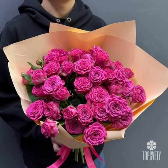 Букет из 15 кустовых пионовидных роз 50см