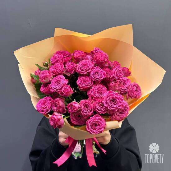 Букет из 15 кустовых пионовидных роз 50см