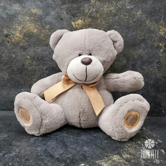 Игрушка Серый мишка с бантом 20см