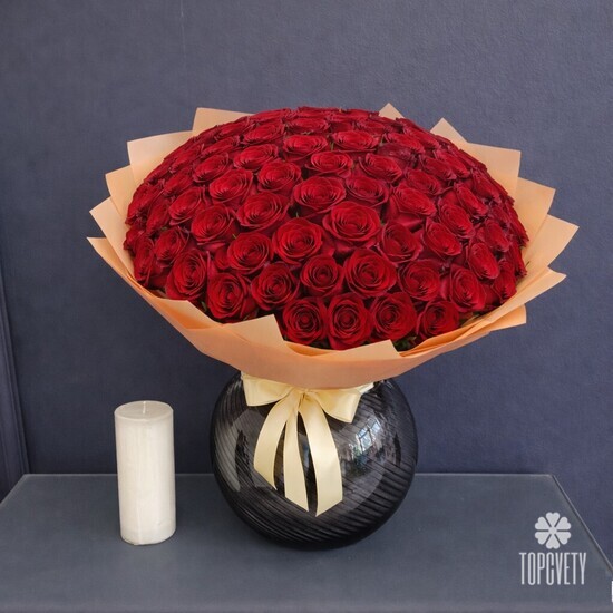 Букет из 101 красной розы Кения 40см