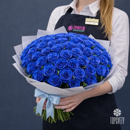 101 синяя роза Кения 40см