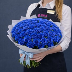101 синяя роза Кения 40см