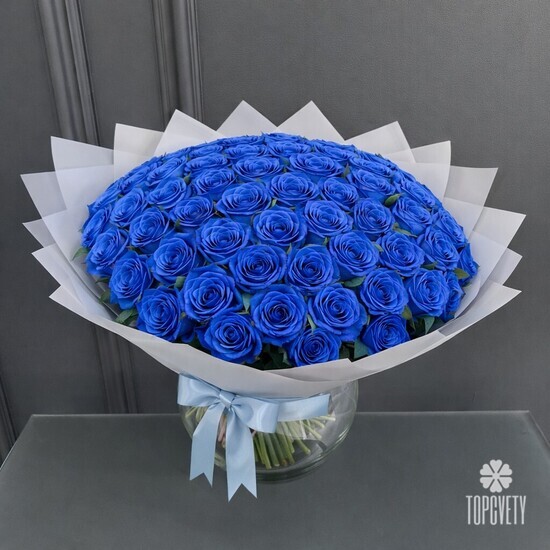 101 синяя роза Кения 40см