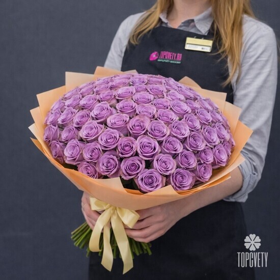 Букет из 101 сиреневой розы Кения 40см