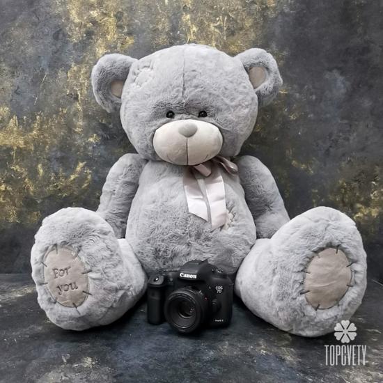 Игрушка Серый мишкас бантом 70см