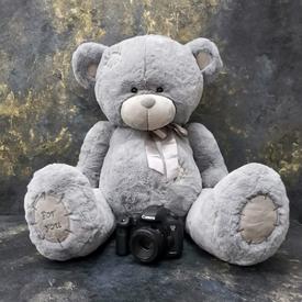 Игрушка Серый мишкас бантом 70см