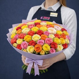 101 роза микс 5 цветов Кения 40см