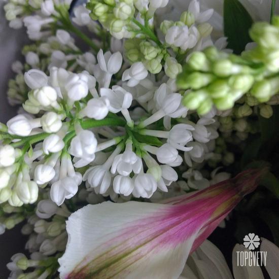 Букет из хризантем, роз и сирени