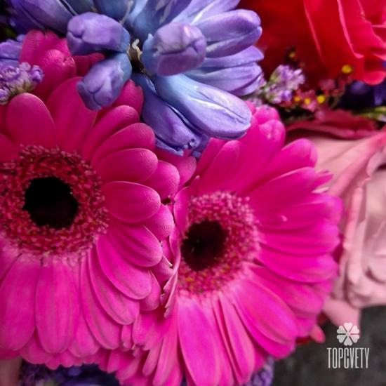 Букет из роз, гербер, гиацинтов и суккулента