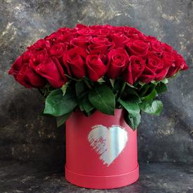 Букет из 51 красной розы Фридом в коробке 
