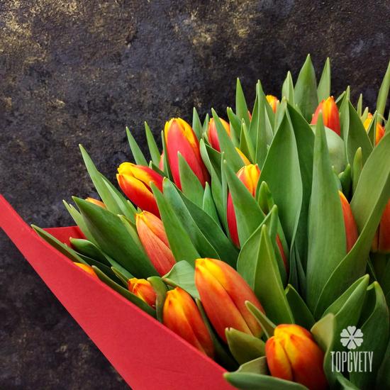 Букет из 51 желто-красного тюльпана