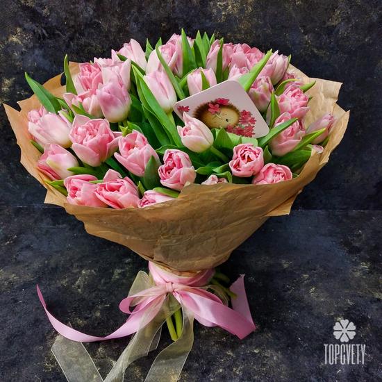Букет из 35 розовых пионовидных тюльпанов 