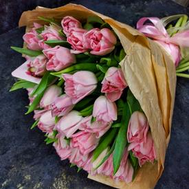 Букет из 35 розовых пионовидных тюльпанов 