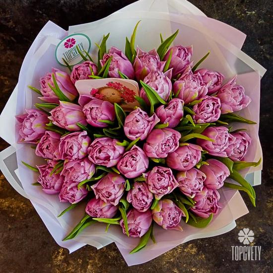 Букет из 35 розовых пионовидных тюльпанов 