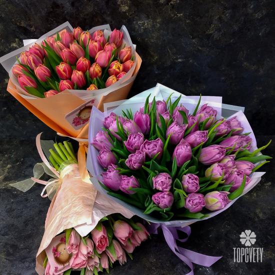 Букет из 35 розовых пионовидных тюльпанов 