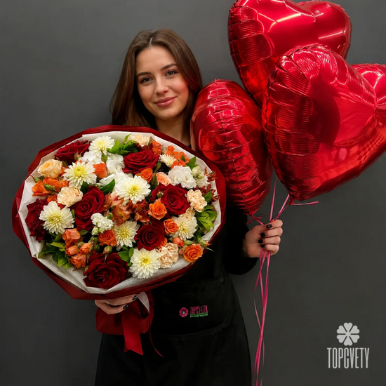Комбо букет + 3 шар сердце