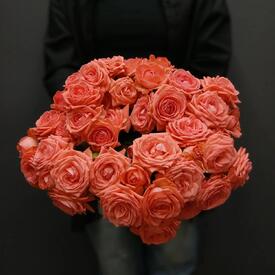 Букет из 11 коралловых кустовых роз 50см