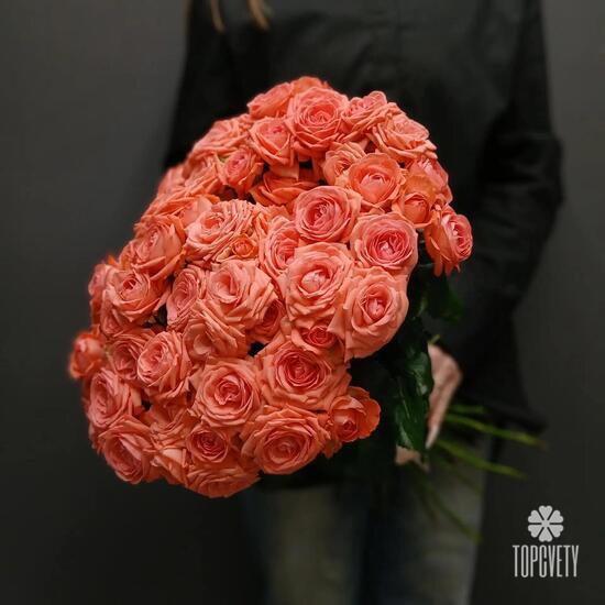 Букет из 21 коралловой кустовой розы 50см