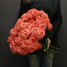 Букет из 21 коралловой кустовой розы 50см