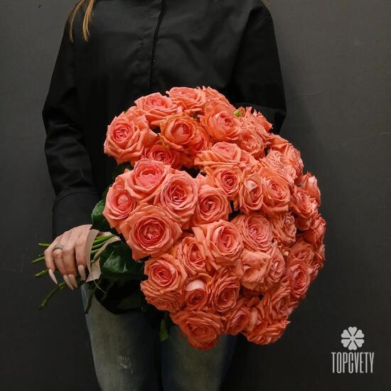 Букет из 21 коралловой кустовой розы 50см